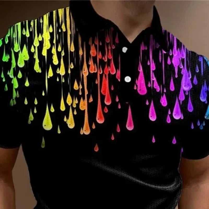 Summer Vibrant Pattern Digital Printing Casual Button Up Men's Short-sleeved Fashion Polo Shirt Comfortable Commuting Wear