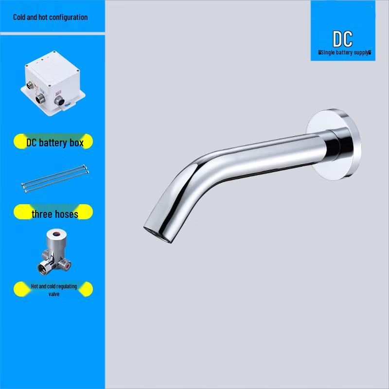 TLXT Wall-Mounted Automatic Sensor Faucet, Hot & Cold, Silver