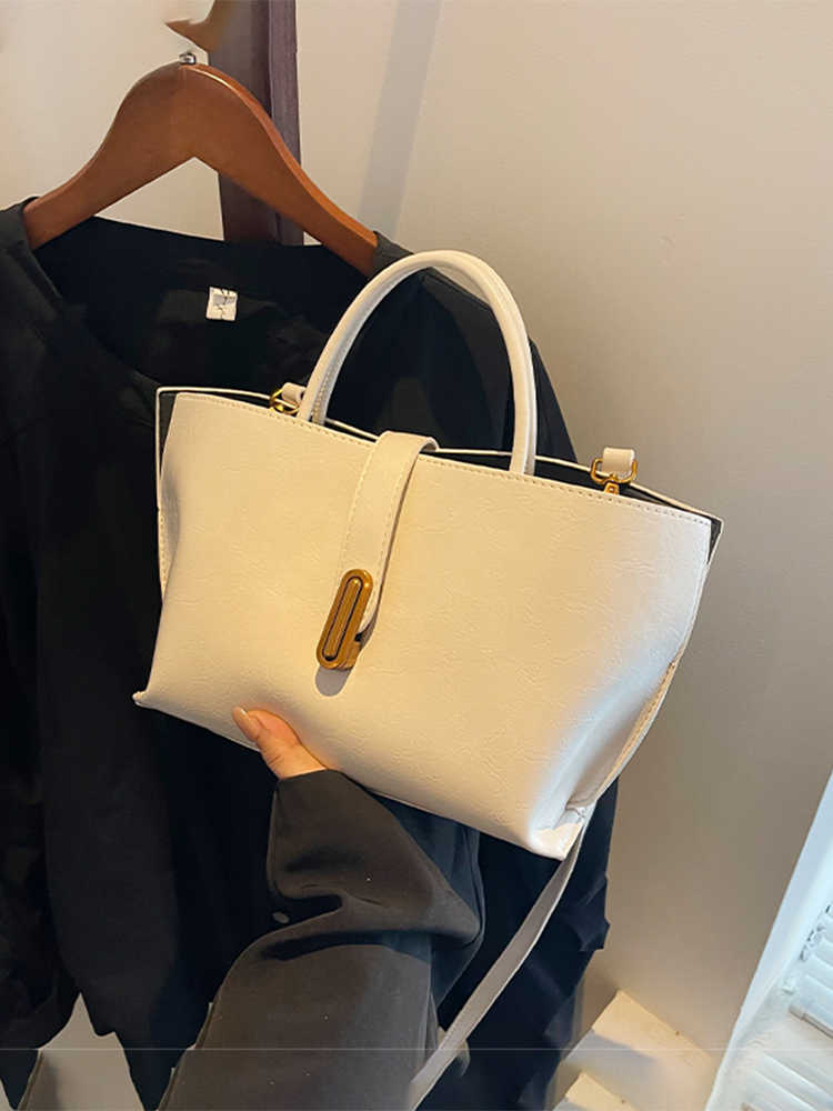 High-grade PU Leather Tote Bag For Women's 2025 Autumn Winter New Single Shoulder Bags Retro Versatile Solid Color Handbag