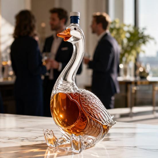Kachní karafka na whisky, 3D skleněná láhev ve tvaru zvířete se zátkou, Novinka - dávkovač vína pro domácí bar, Dárek pro milovníky whisky
