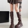Black retro British style thick heel platform boots women's 2025 autumn and winter new boots tall and thin knight boots