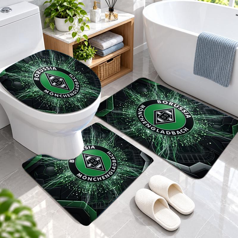 3-teiliges Flanell-Toilettenmatten-Set Borussia Mönchengladbach Badezimmerteppich Badvorleger Rutschfest Heimdekoration