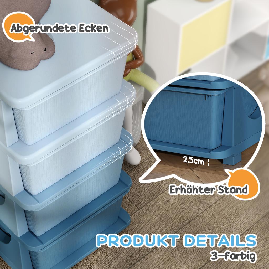 Four-Tier Kids Storage Boxes, with Four Drawers - Blue