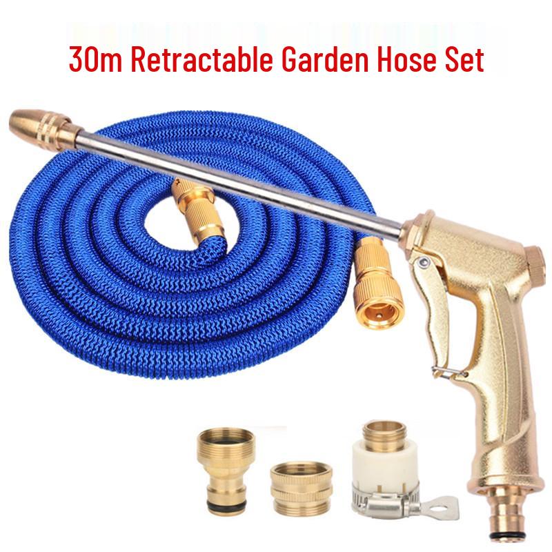 High-Pressure Car Wash Water Gun with Retractable Soft Hose & Nozzle for Tap Water & Flower Watering