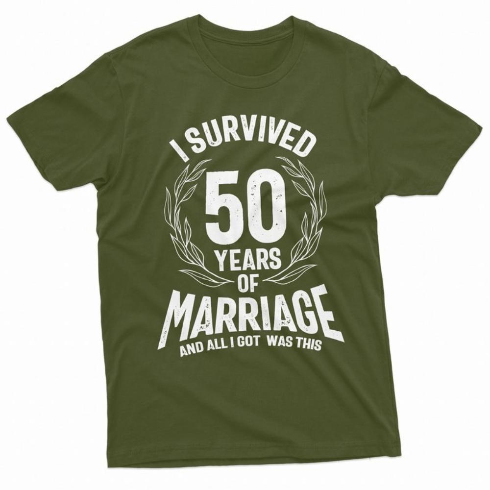 I Survived 50 Years of Marriage Letters Printed Tshirt Tops Commemorate Style Crewneck Tee Streetwear Woman Man Cotton Tshirt