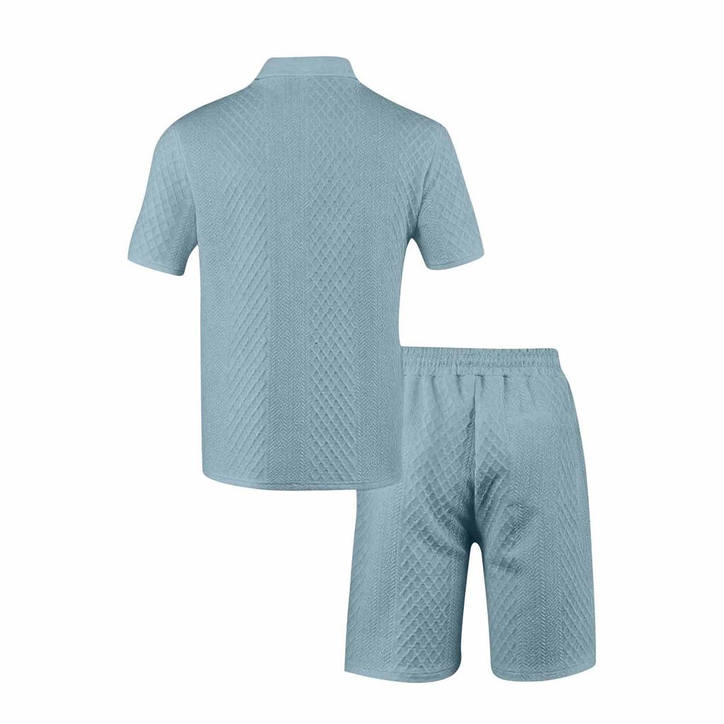 Men's Sports Casual Suit Summer Knitted Short Sleeved Shorts Two Piece Suit Men's T-shirt Lapel Suit