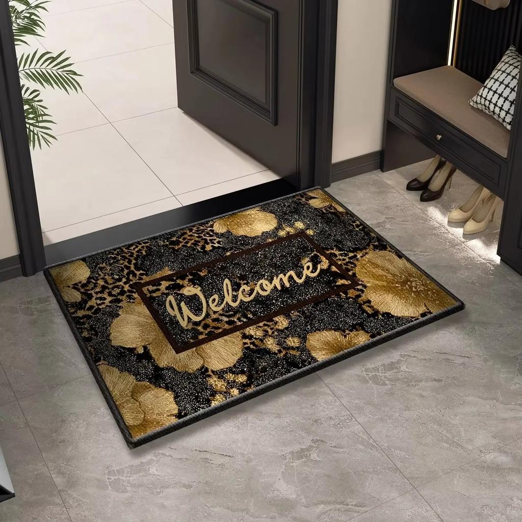 Leopard Print Welcome Entrance Doormat Washable Indoor Outdoor Carpet Non-Slip Hallway Bath Rug Home Decoration Carpet