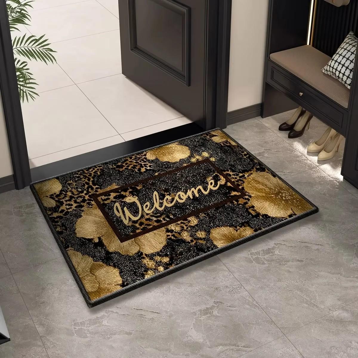 Leopardprint Welkom Entree Deurmat Wasbaar Binnen Buiten Tapijt Antislip Hal Badkamer Vloerkleed Woondecoratie Tapijt 60x90cm flannel