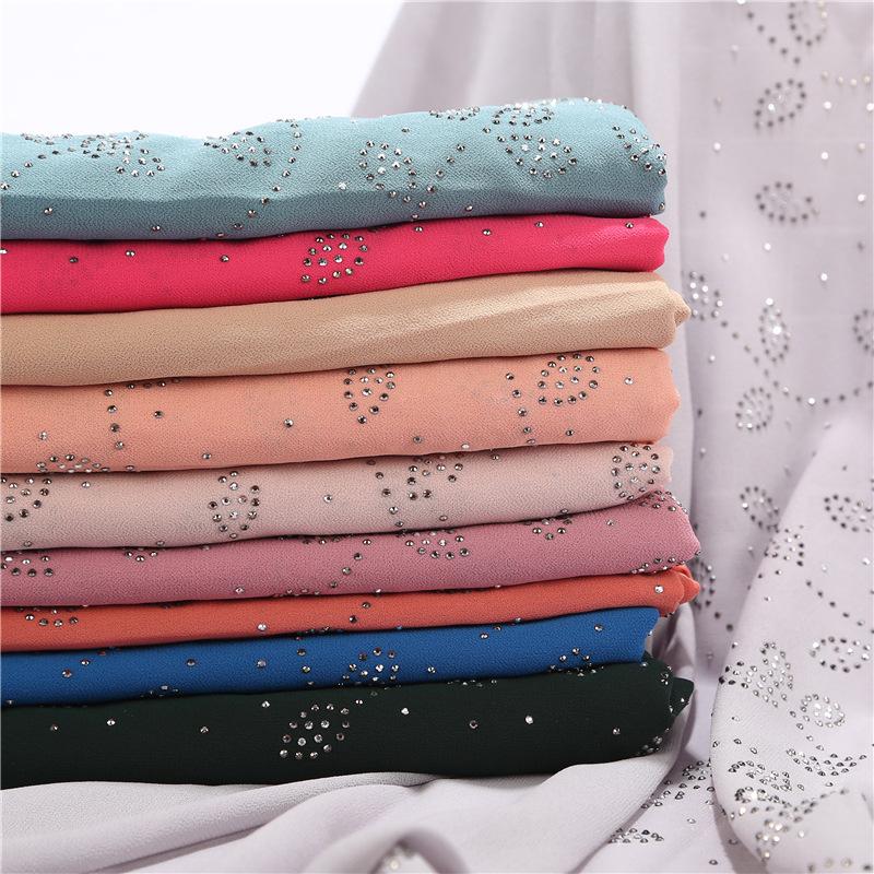 Women Chiffon Scarf Hijabs For Women Leaf Diamond Crystal Scarf Hijab Shawls Wraps Muslim Fashion Hijab Scarf Ramadan Shawl