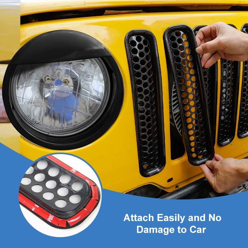 Car Front Hood Grille Ring Cover Headlight Circle Protective Sticker For Jeep Wrangler TJ 1997-2006 Car Exterior Accessories