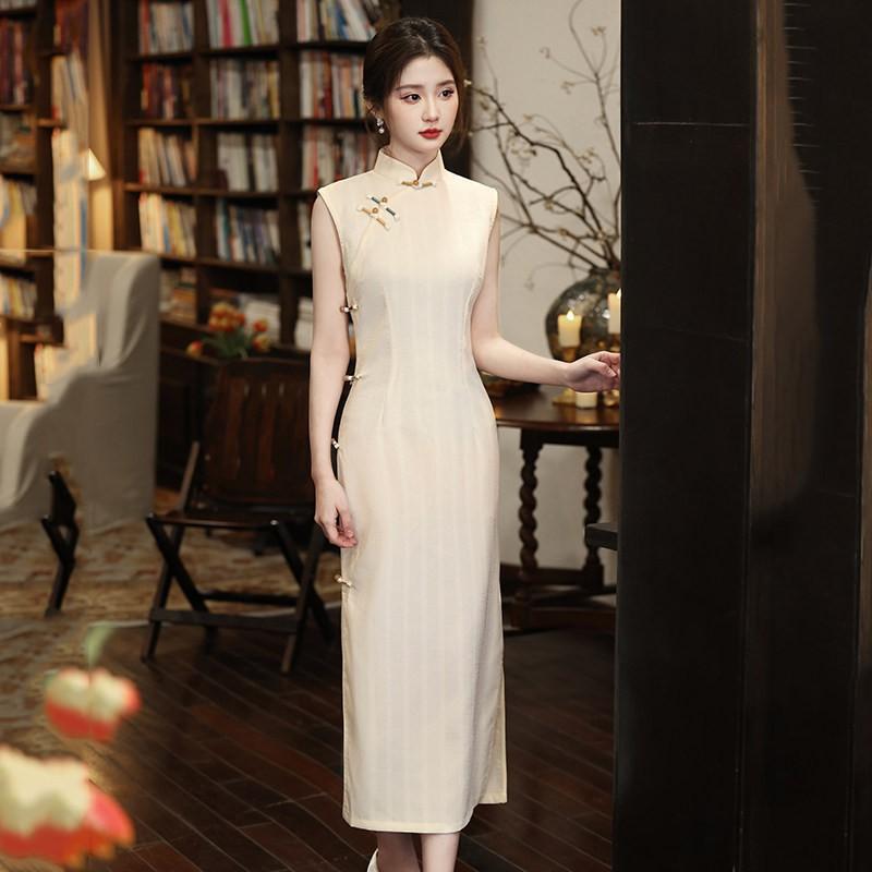 Sleeveless Modern Chinese Style Long Cheongsam Dress Women 2026 Elegant Daily Wear