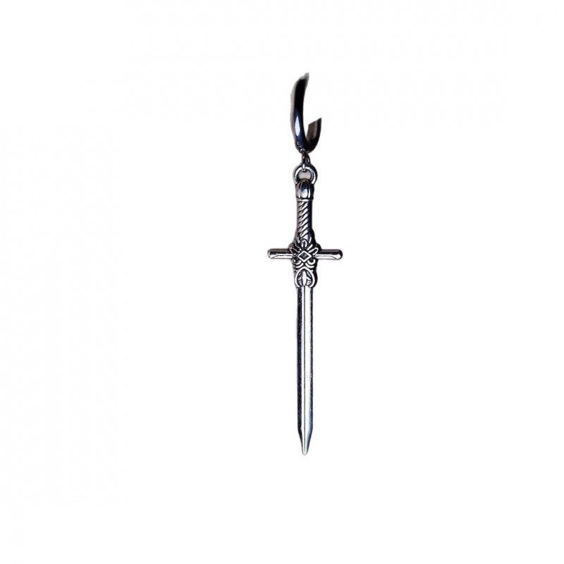 Gothic Punk Silver Sword Pendant Earrings