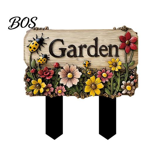 Yard Welcome Sign Floral Garden with Stake, Farmhouse Sign, Colorful Flowers Stake Art Rustic for Home Pathway Planter Decor Flower Pot