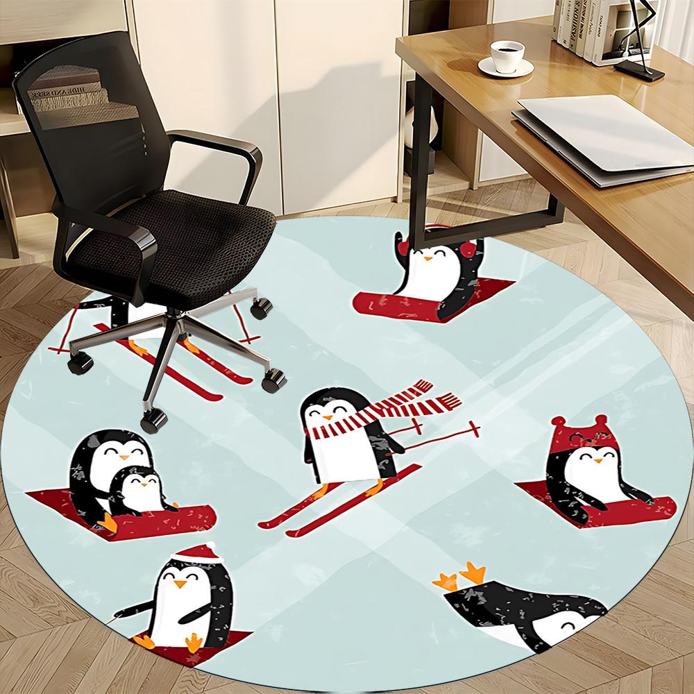 1PC Penguin Winter Office Round Area Rug, Mat Suitable For Office, Under Office Chairs Bedroom Living Room Home Decor, Room Deco
