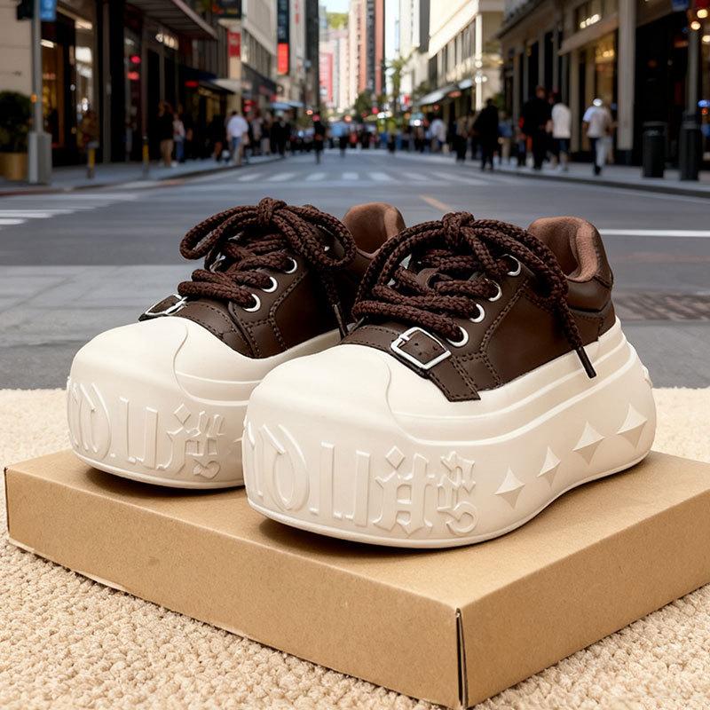 European Big Head Bread Shoes Women's New Thick-soled Muffin Shoes Versatile Small Height Increase Casual Board Shoes