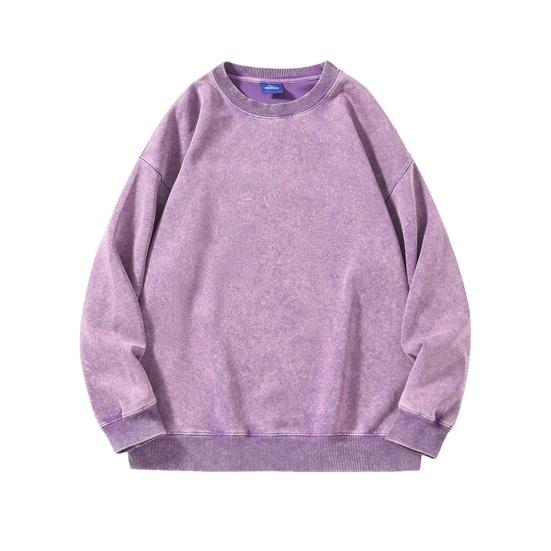 Unisex Spring Fall Top Distressed Design Cotton O Neck Solid Color with Elastic Cuffs And Hem Loose Pullover Lady Men Sweatshirt for Vacation Work And
