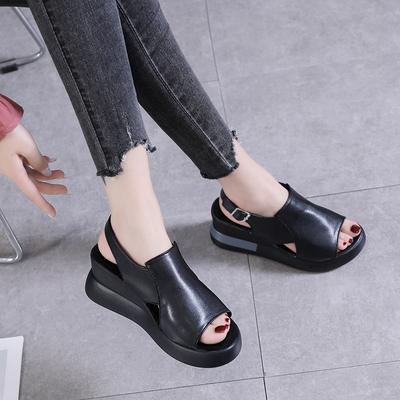 Platform Wedge Sandals, Women's Summer High Heels, Fishmouth Women's Shoes, Soft Leather Heightened Flatridge Shoes