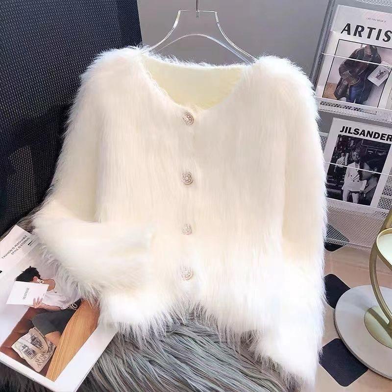 Faux Mink Fur Knit Cardigan Sweater Coat for Women: Thickened Short-Style Autumn & Winter Outerwear