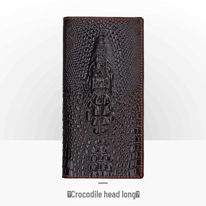 Carteira Masculina Retro em Couro Embossado – Padrão Crocodilo Longo com Vários Compartimentos para Cartões e Porta-Moedas.