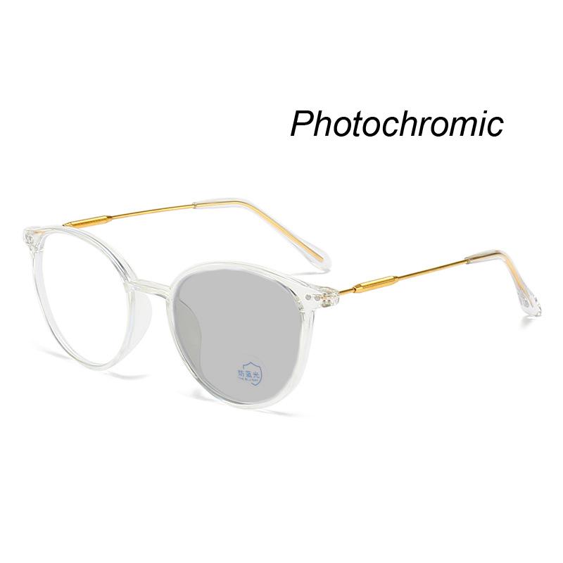 Women'S Fashion Photochromic Myopia Glasses Unisex Ultralight Anti-Uv Near Sight Eyeglasses Men Ladies Vintage Round Eyewear