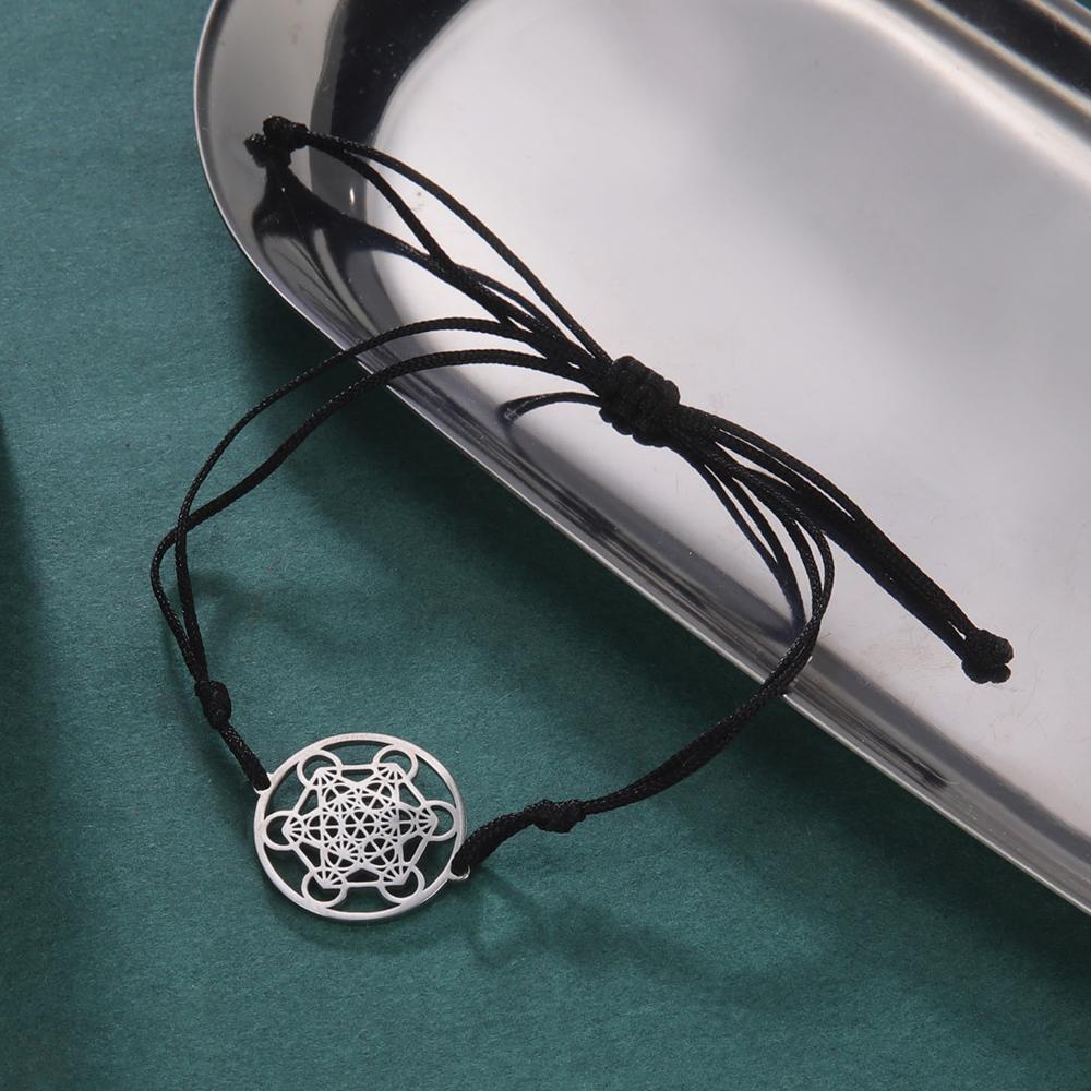 Dawapara Flower of Life Metatron Cube Bracelet for Women Men Adjustable Rope Chain Stainless Steel Charm Bracelet Couple Jewelry