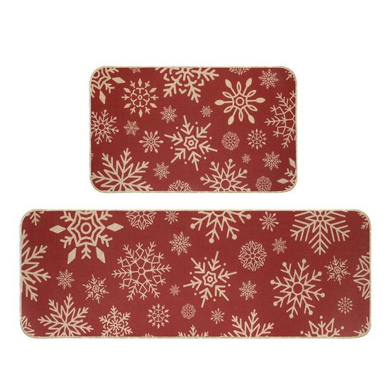 

2Pcs/Set Christmas Red Kitchen Rug Merry Christmas Floor Mat Snowflake Xmas Tree 1 Set