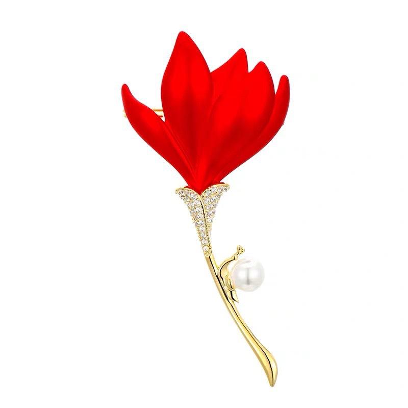 High-End Chinese Style Red Flower Brooch Pin - Unique Niche Cheongsam Accessory for Women