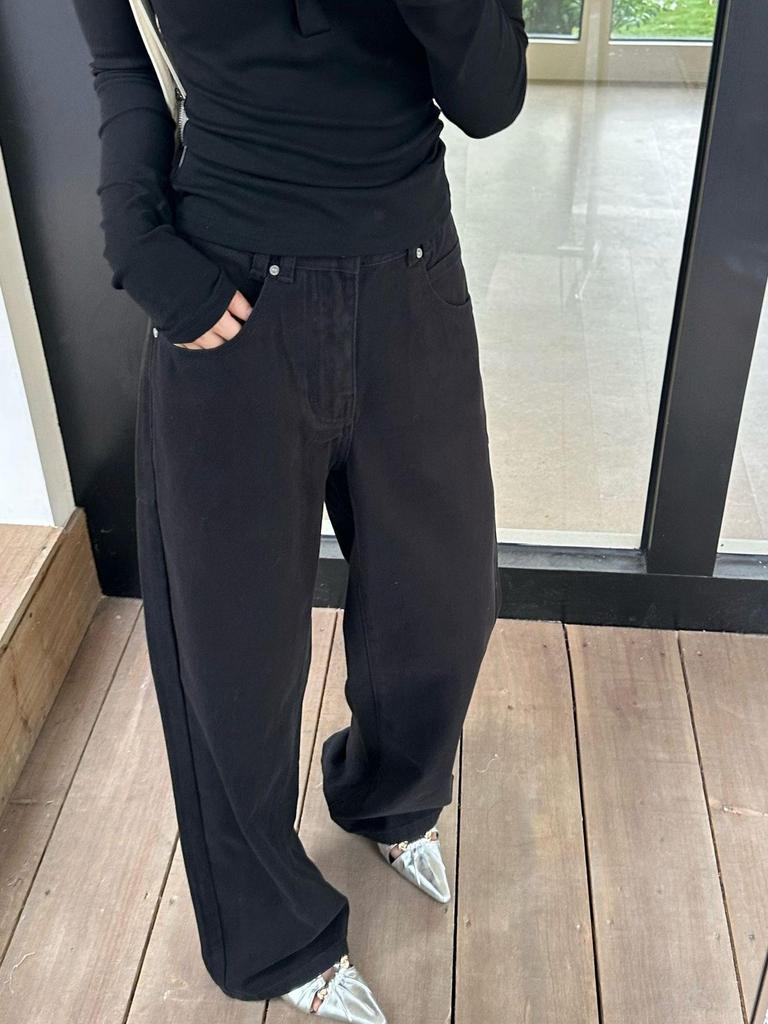 Lu Sheng Unisex Retro Washed Black Bootcut Jeans - Loose Fit, Wide Leg, Casual Pants