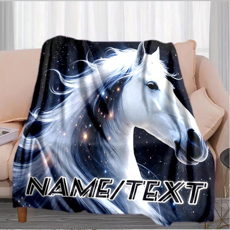 1PC Custom Name Celestial Horse Dreams Flannel Blanket Versatile,all-season Throw Suitable for the Living Room,bedroom,camping,travel,and Gift