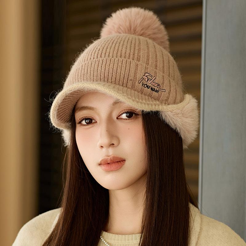 Casquette de baseball tricotée en fourrure épaisse pour femme, couleur unie, automne et hiver