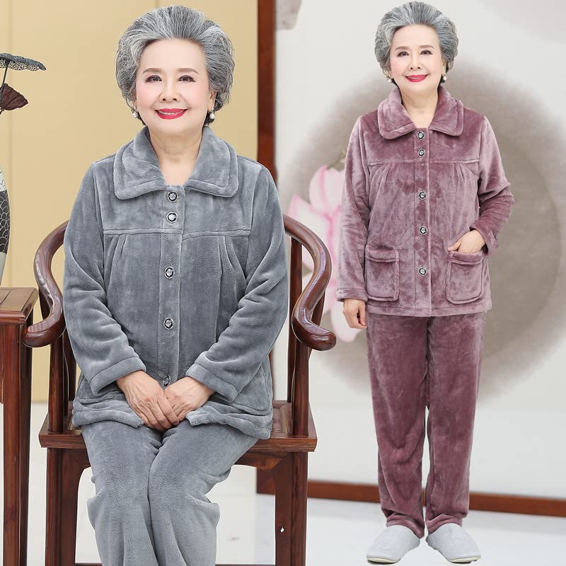 MTKCNTL Winter Loungewear Fluffy and Plus Sizes for Micro Wearable Christmas Gift for Seniors Women's Pajamas, Fleece-Lined Set, Seniors, Open-Front