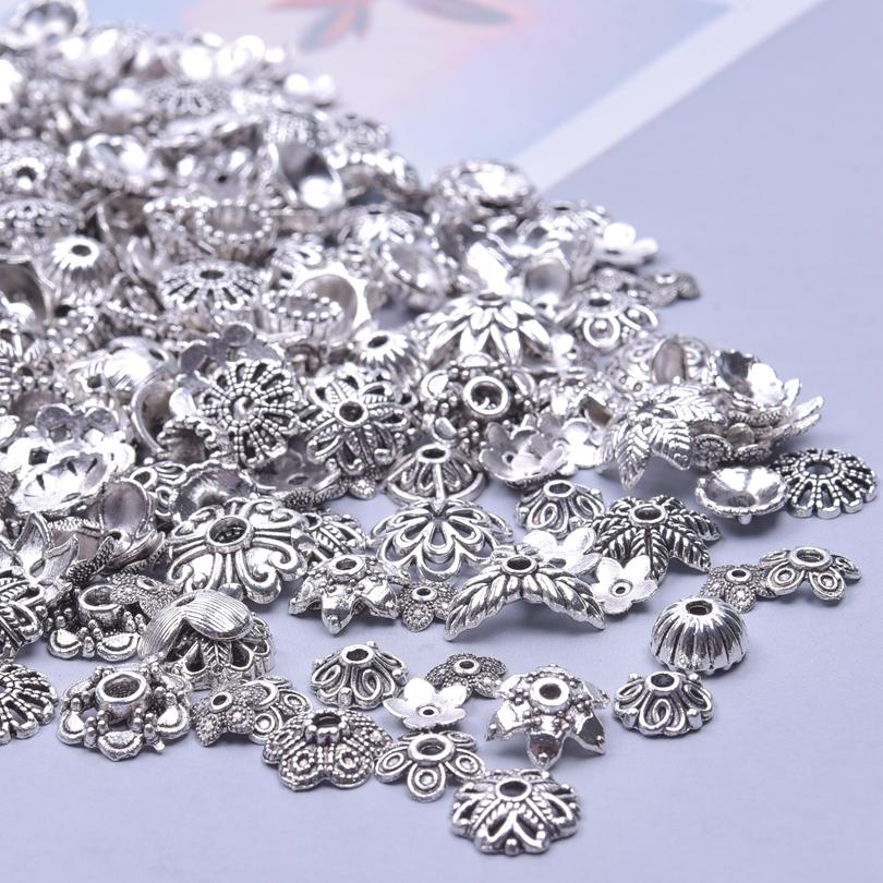 10/20/30/50/100pcs Random Mix Vintage Flower Bead Caps For Jewelry Making Silver Color Accessories DIY Metal Components Findings