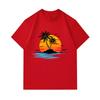 Men's 100% Cotton Crew Neck Short Sleeve T-Shirt, Casual Palm Tree Island Sunset Seagull Print Summer Beach Holiday Comfortable Loose Fit Tee for Dail
