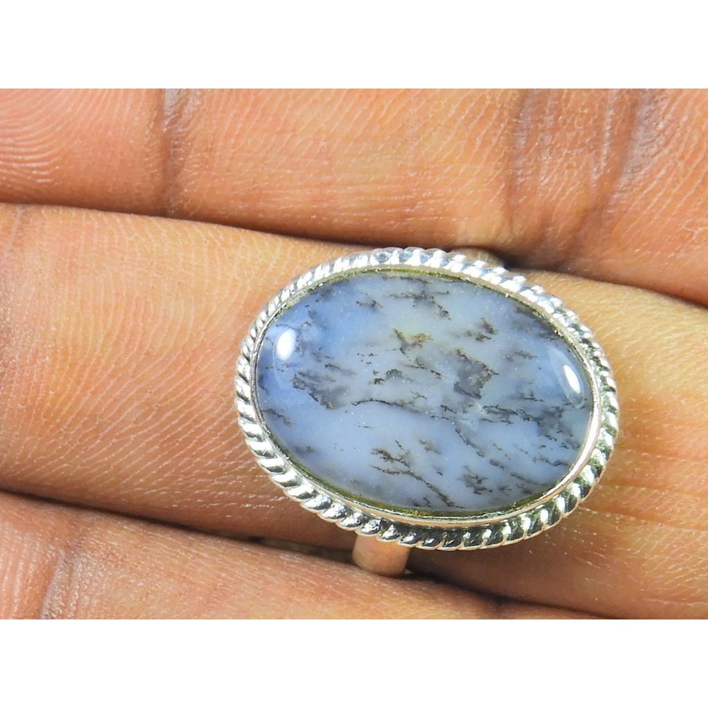 Natural Dendrite Opal 925 Sterling Silver Oval Handmade Ring Gift US-8.5 MK-51