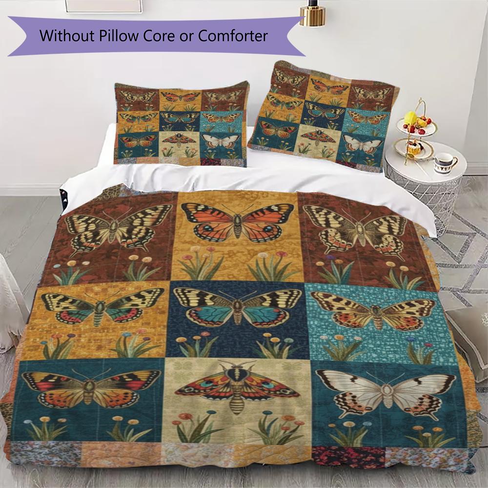 

Retro Patchwork Insect Pattern Bedding uilt Set uilt Cover Pillowcase Home Decoration Birthday Gift (1 * duvet cover + 2 * pillowcase without core)67 135x200cm