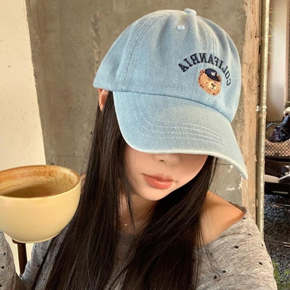 Solid Color Men Women Baseball Cap Korean Snapback Hat Casual Bear Embroidery Cap  Teenagers