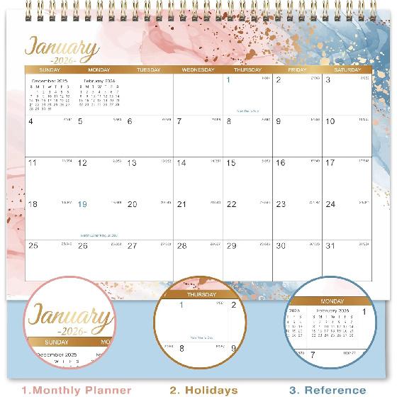 2026 Desk Calendar - 12 Months Desk Calendar 2026, January - December, 9.8'' x 8.3'', Standing Flip Desktop Calendars with 4 More Months Reference