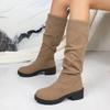 Fashion Boots for Women 2025 Spring Autumn Suede Thick Medium Heel Pleated Mid-calf Boots Casual Platorm Solid Slip on Knight Booties