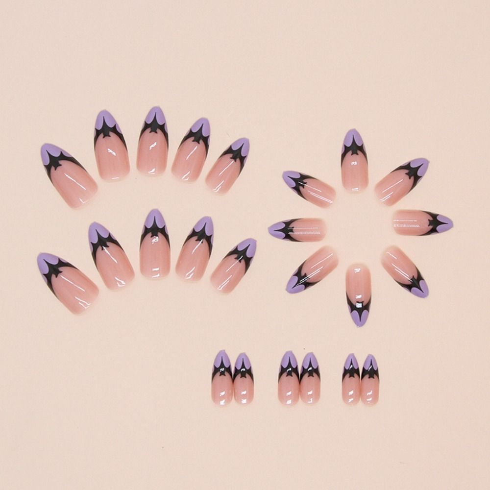 24pcs Manicure Long Almond False Nails Ballerina Flowers Rainbow Press on Nails Stiletto Star Cat Claws French Nail Tips DIY