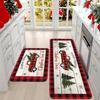 Christmas Red Plaid Pickup Truck Tree Snowflake Kitchen Rug Set Non Slip Washable Floor Mat Indoor Holiday Decor