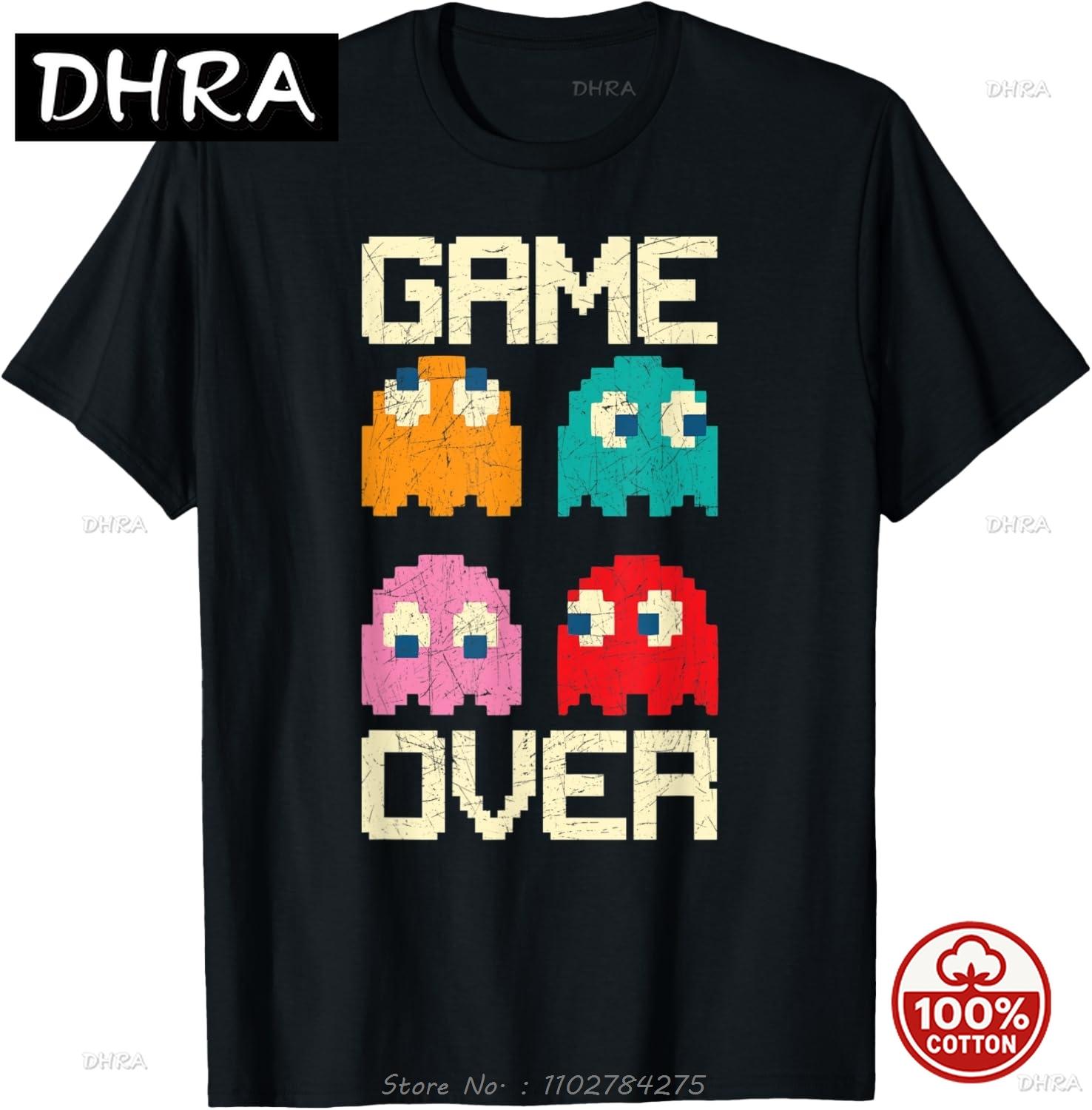 Game Over 80s Oversized Tshirt Nostalgia Arcade Ghost Gamer Unisexs Clothing DeUnisexd Fitness T Shirt Women Cotton Tshirt S