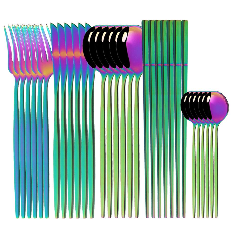 Set di posate occidentali Set di stoviglie Stoviglie in acciaio inossidabile Cucchiaio nero Forchetta Coltello Bacchette Set da cena Posate complete per la casa