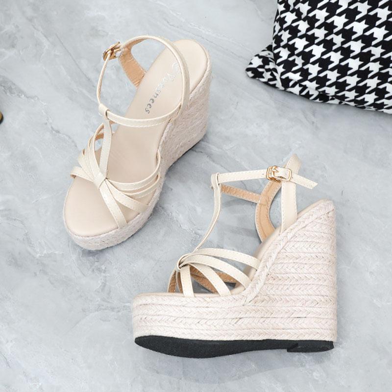 LARTTA 2022 nové dámské boty jednoduché tkané konopné provazové klíny 4 cm sandály na platformě řada 10363 14 cm podpatek LFD