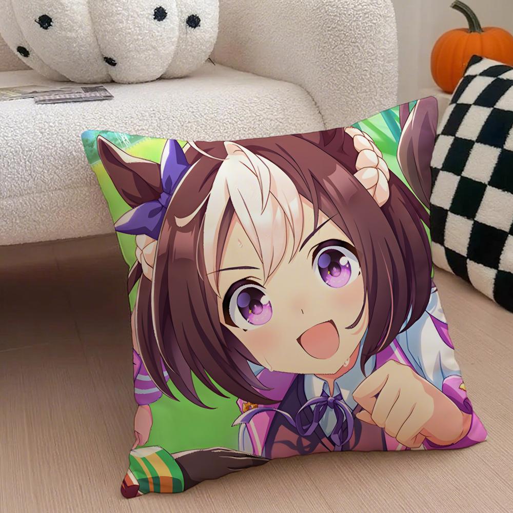 Cheerful Anime UUmamusume Pretty Derby Cushion Cover Throw Pillow Cover Hidden Button Durable Polyester Chair Cushion