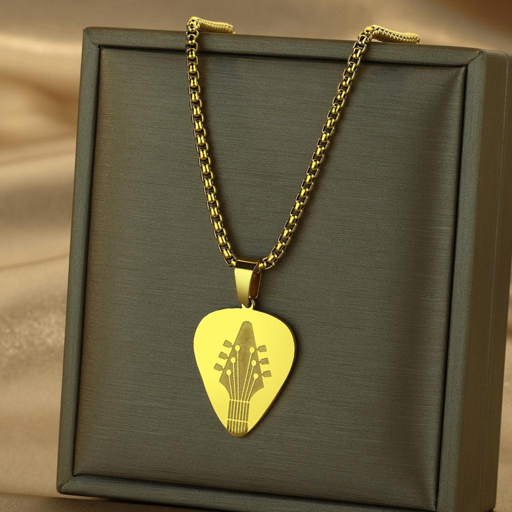 Kinitial Laser Carved Exquisite Fashion Stainless Steel Necklace Guitar Engraved Pendant Musician Birthday Commemorative Gift