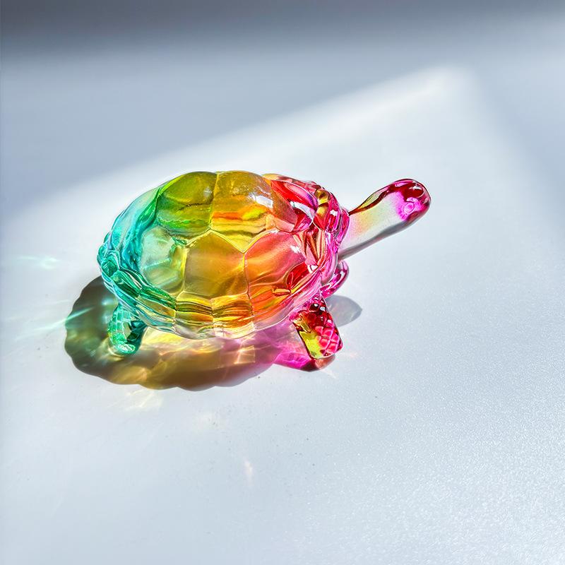 Lucky turtle ornament, crystal glass magical turtle statue light-catcher, Christmas gift mysterious power home office decoration