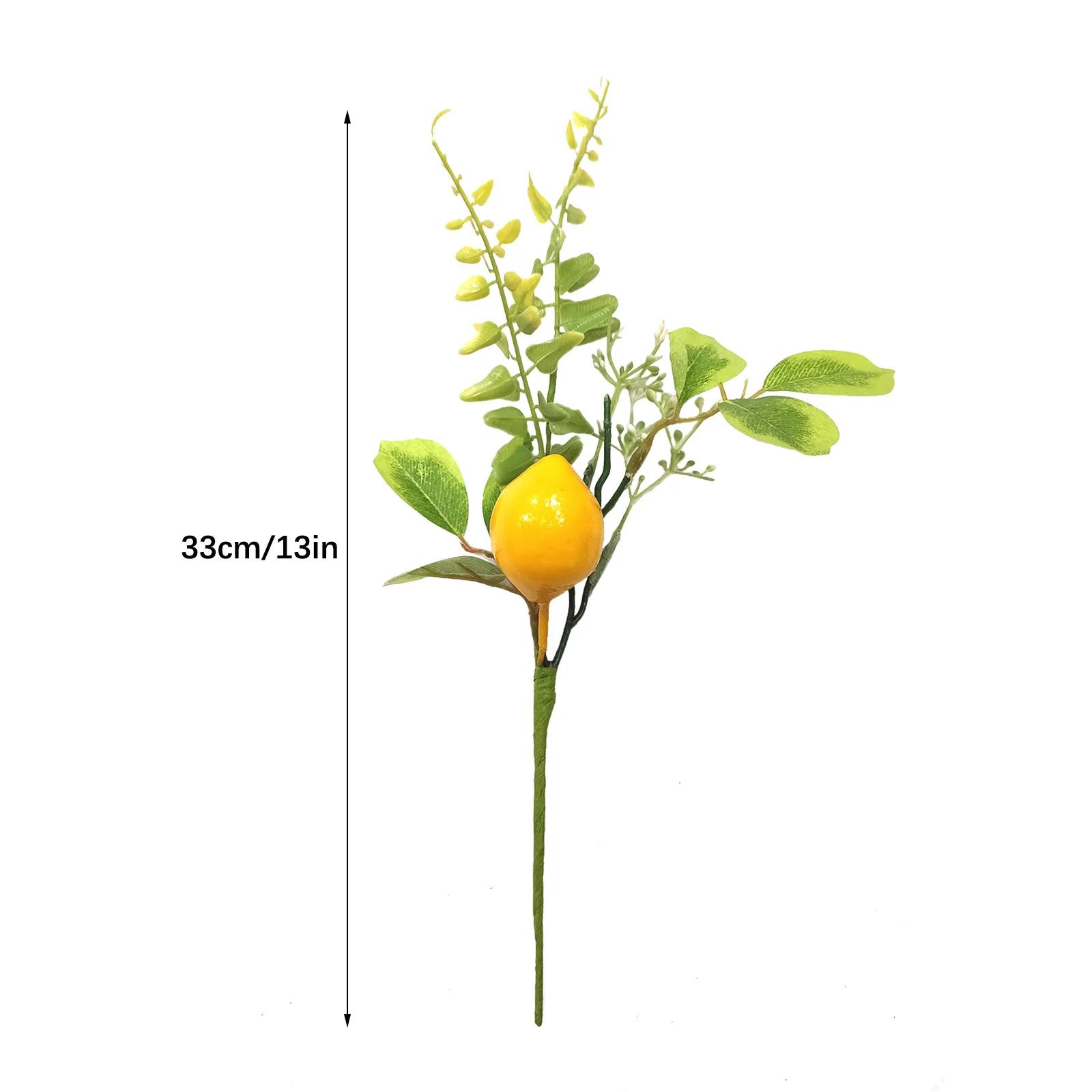Искусственная ветка лимона Яркая имитация Желтый стебель лимона С зелеными листьями Садовое Гибкое Растение Цветок Кухня Домашний Декор