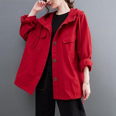 Jaqueta Longa Feminina Corta-Vento de Camada Única com Capuz para Primavera e Outono, Jaqueta Solta Casual com Bolsos Grandes e Zíper