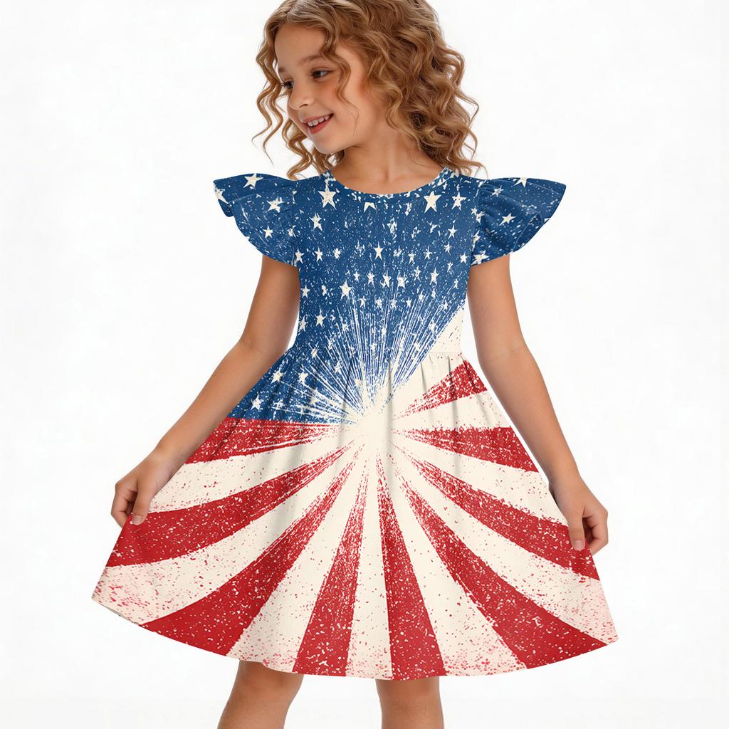 Girls' Summer Princess Dress - A-Line Casual Print Dress