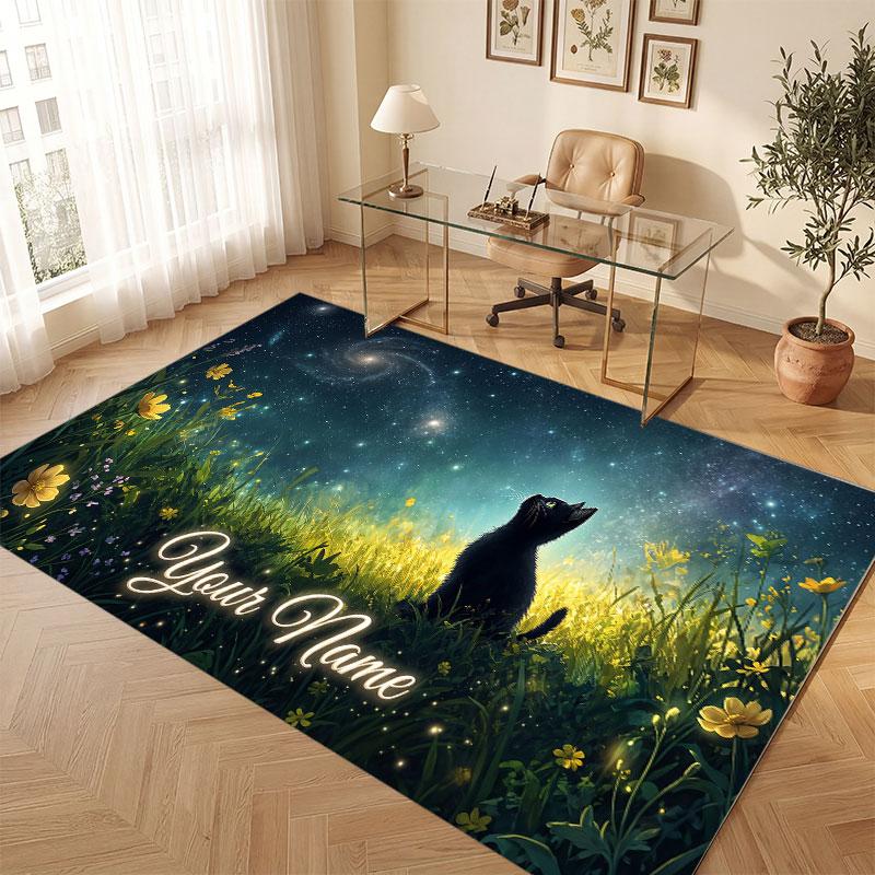 Mountain Landscape Theme Crystal Velvet Floor Rug Personalized Custom Name Text Warm Carpet Home Decoration